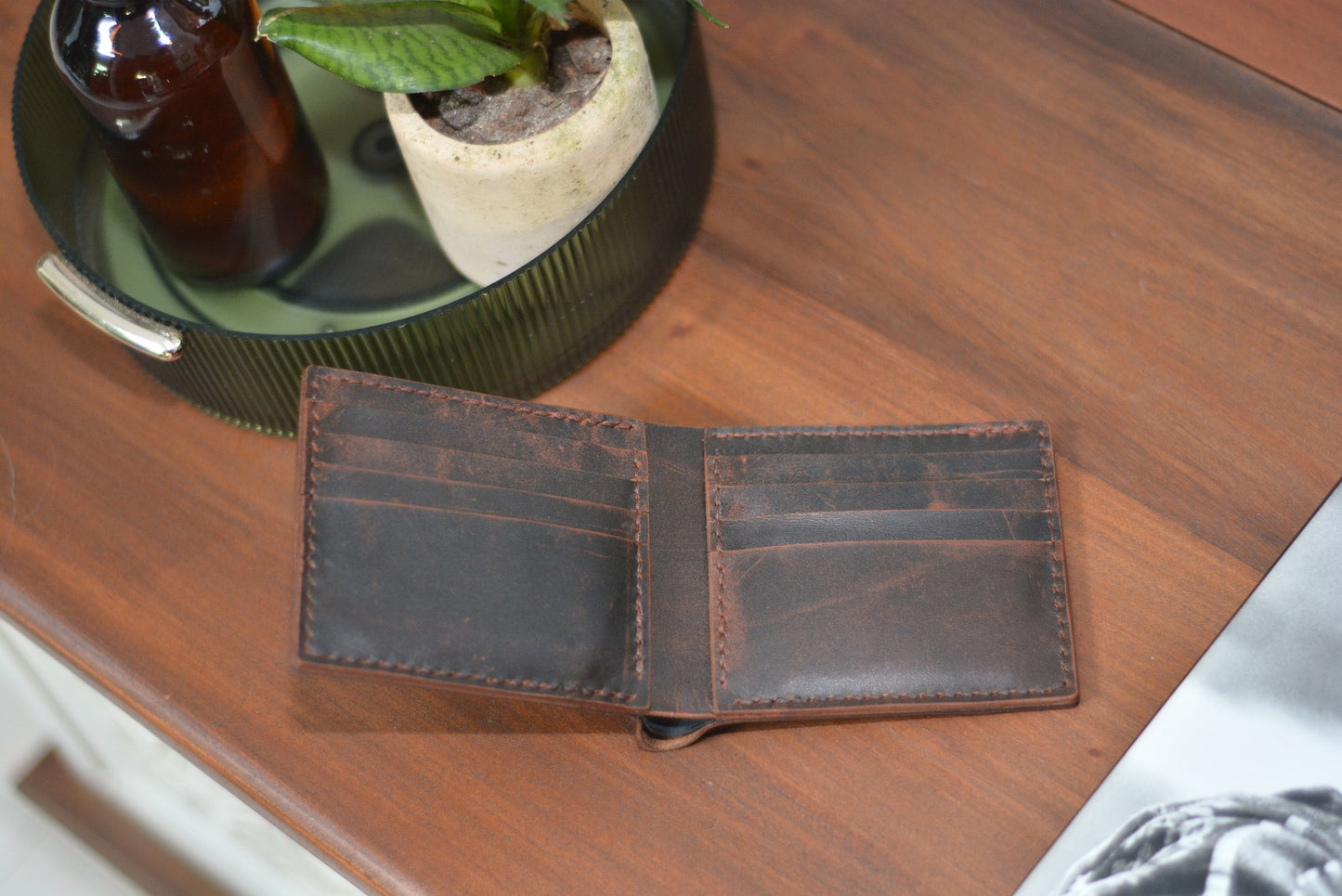 Handmade Crazy Horse Leather Bifold Wallet