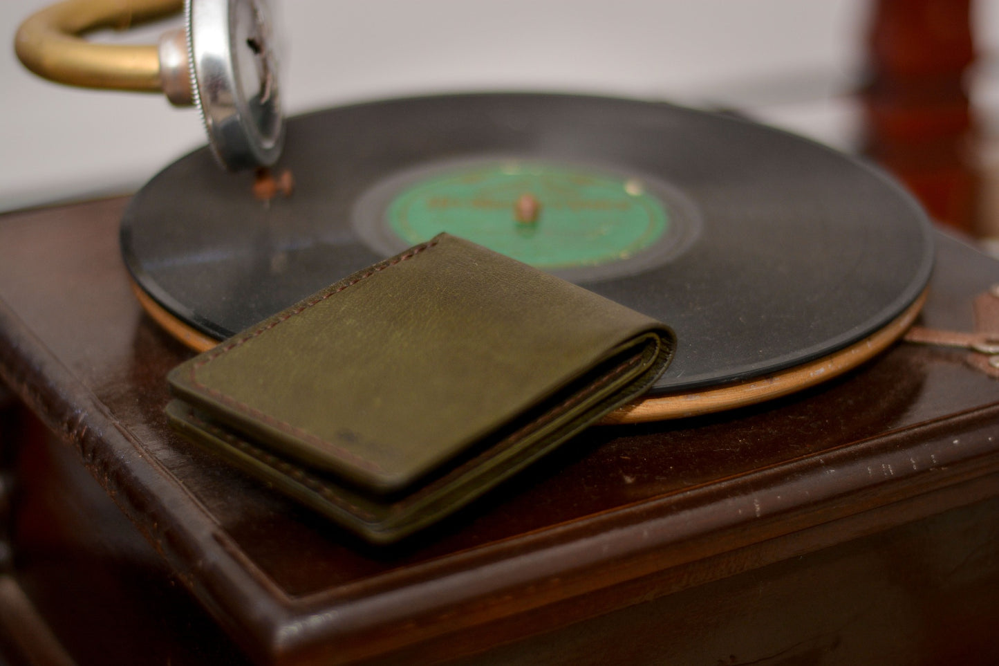 New olive green leather wallet