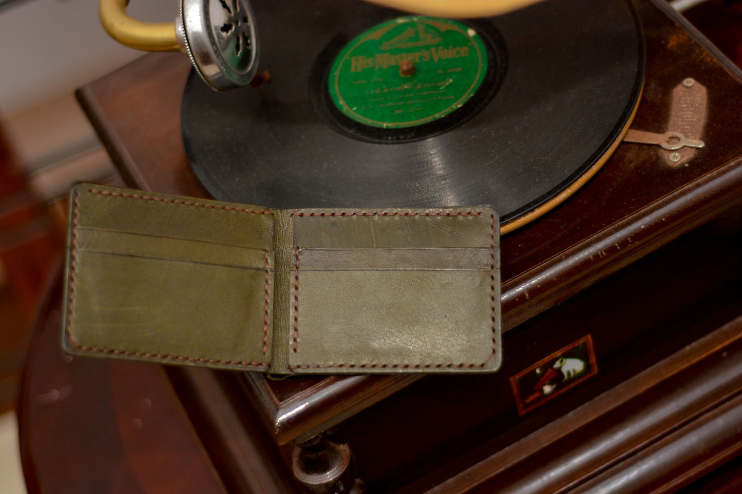 New olive green leather wallet