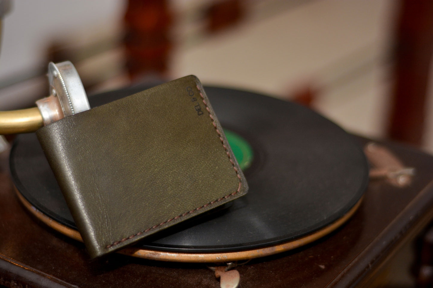 New olive green leather wallet