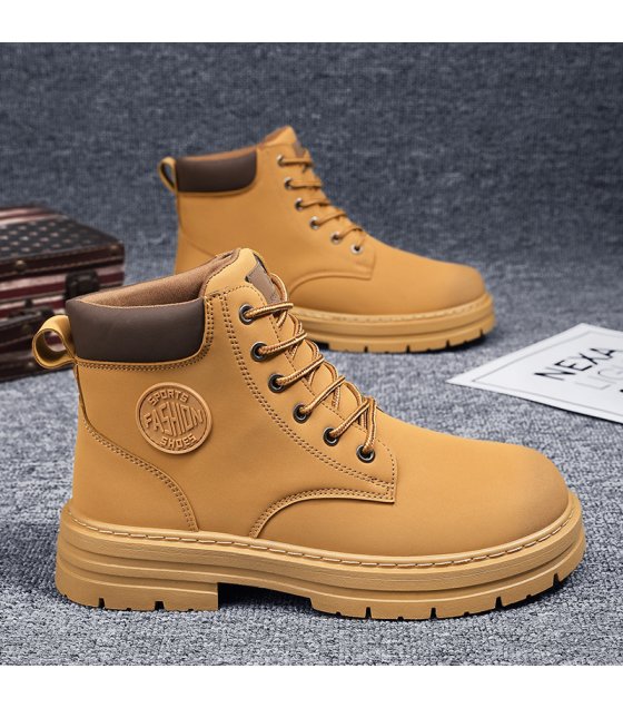 Yellow High top Men's Boots Autumn Winter Casual Tooling Shoes Leather Ankle Boots Men Fashion Platform Motorcycle Boots For Men